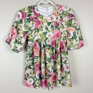 Bonnie Jean Dress Girls 10 Floral Cottagecore Vintage Pink Green Short Sleeve